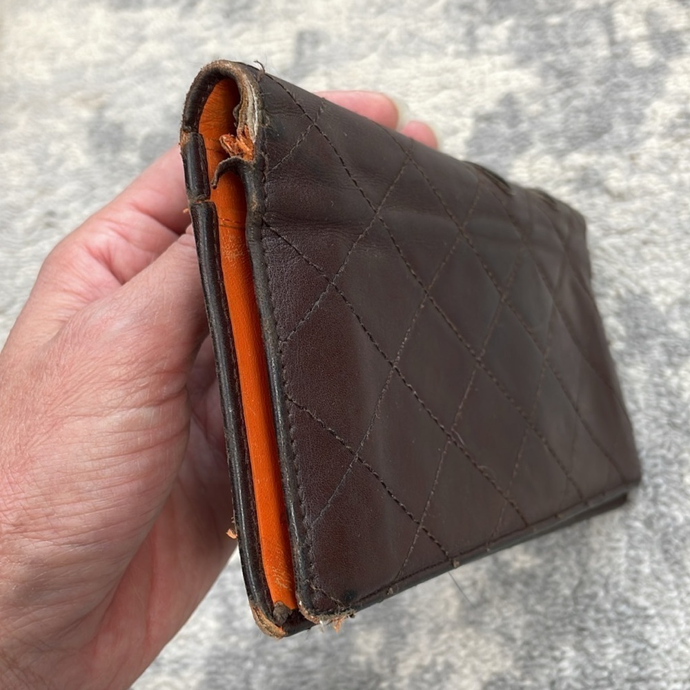 Chanel Vintage Ligne Cambon Yen Bifold Wallet Quilted Leather Chocolate Brown CC - Picture 8 of 17